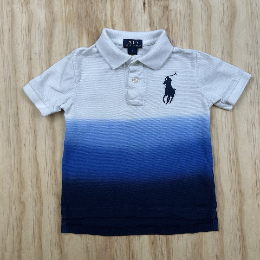 Polo Ralph Lauren Boys 5T Blue White Colorblock Polo Shirt Short Sleeve Preppy